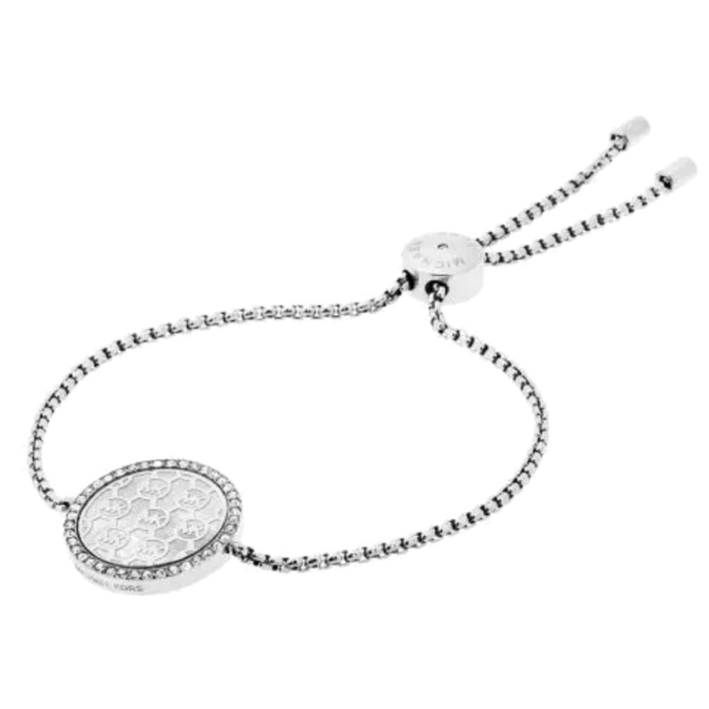 NWT Michael Kors Silver Monogram Disk Bracelet MKJ5362040 - adjustable slide